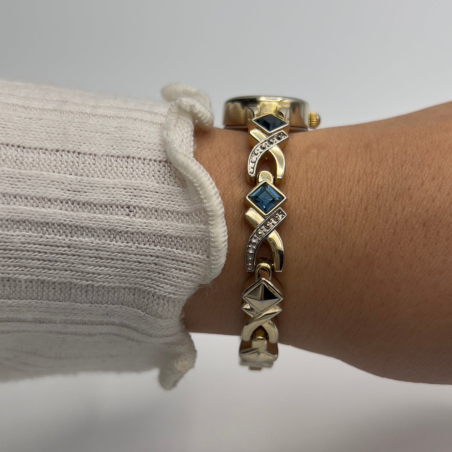 💙 Gold-Toned Watch with Royal Blue Gems