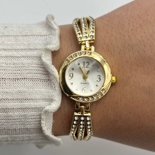 Gold-Toned Diamanté Strap Watch