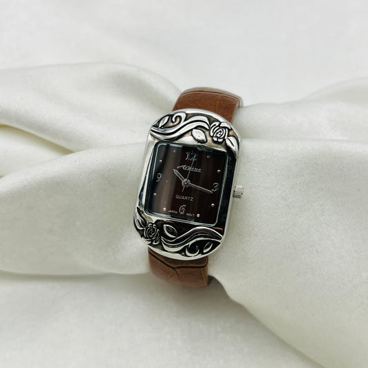 Brown Leather Cuff Watch