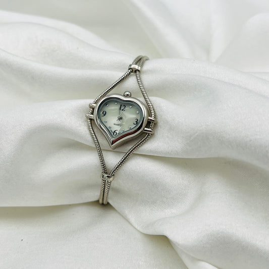 RARE Silver-Toned Heart Dial Watch