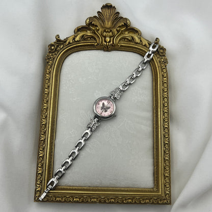 Pink Diamanté Butterfly Silver-Tone Watch