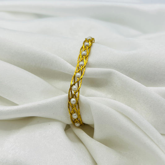 Gold-Toned Braided Pearl Bracelet