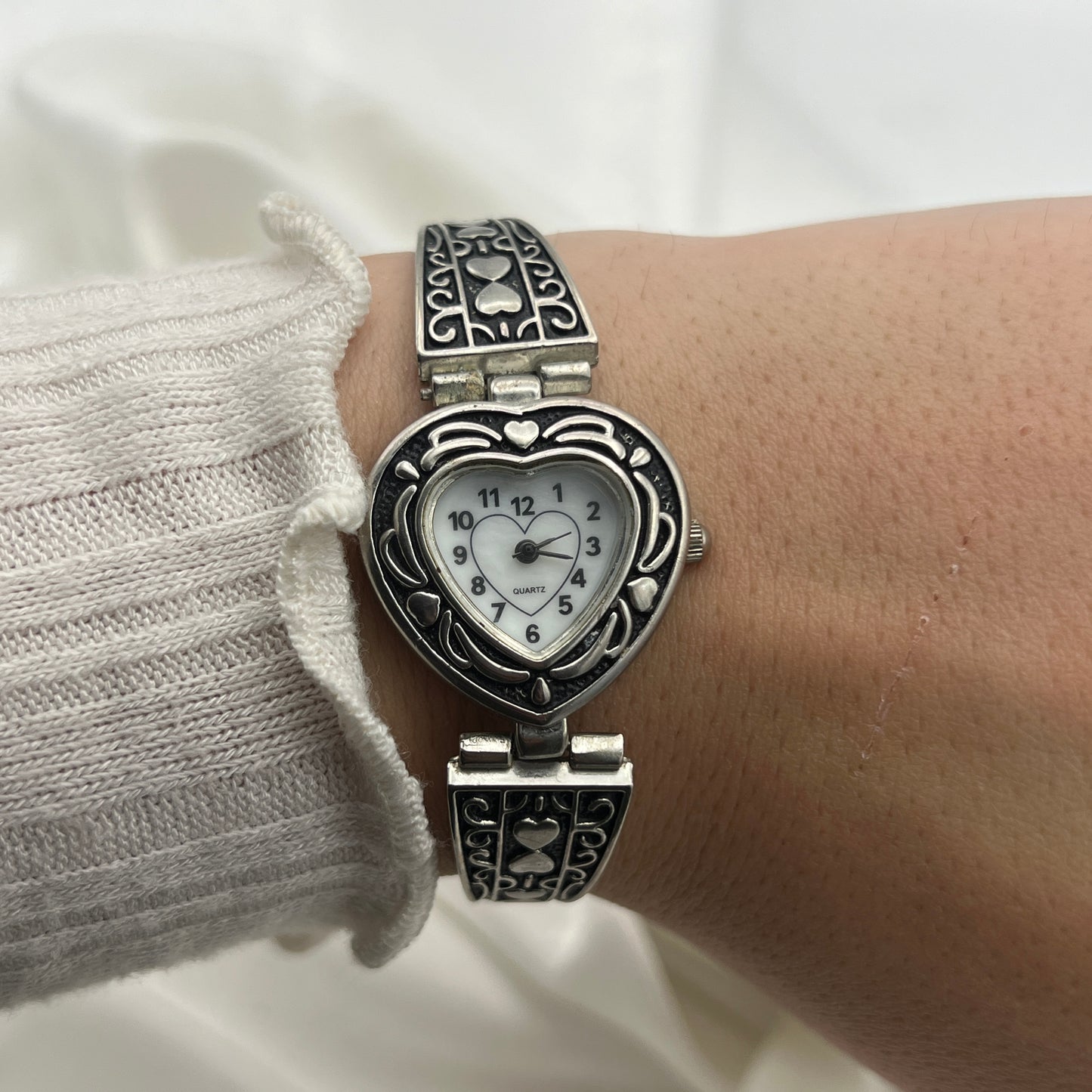 Art Deco Silver Tone Heart Dial Watch