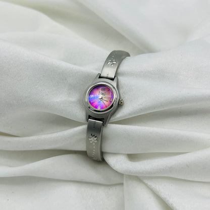 💜💞 Silver-Toned Watch with Iridescent Dial