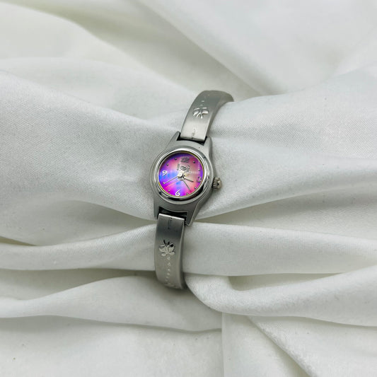 💜💞 Silver-Toned Watch with Iridescent Dial