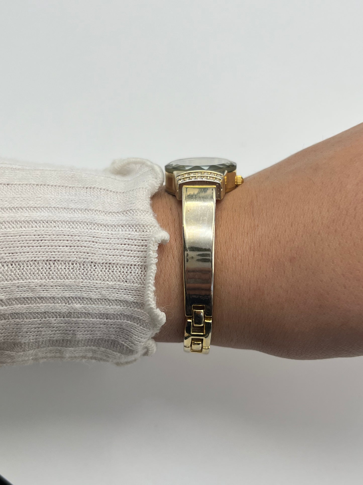 Gold-Toned Diamanté Watch with Mother of Pearl Dial