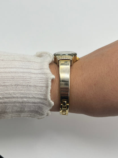 Gold-Toned Diamanté Watch with Mother of Pearl Dial