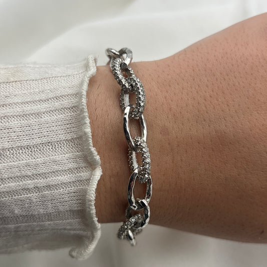 RARE Pave Diamanté & Hammered Oval Link Bracelet