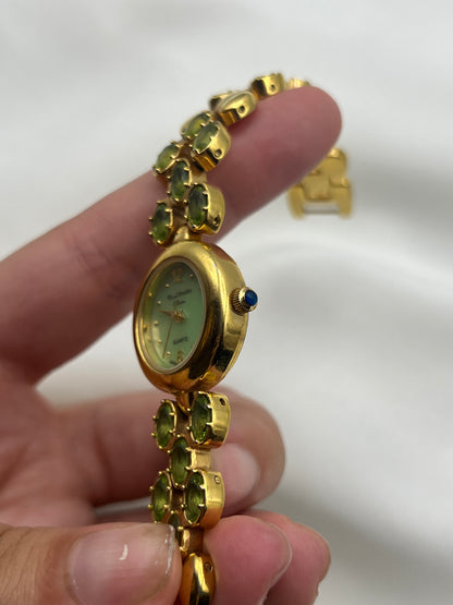 Marcel Drucker Green Gemstone Watch with Royal Blue Jewel Crown
