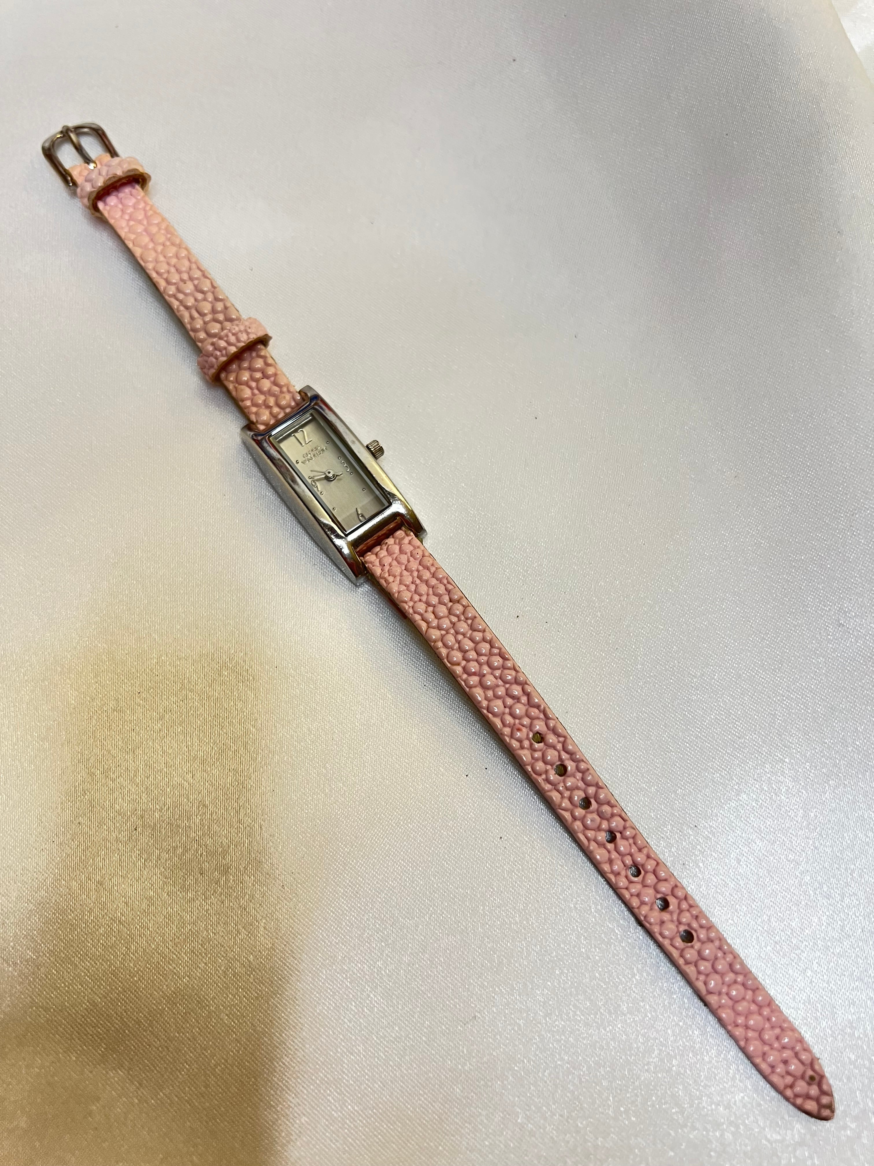 🤍💓 Silver Rectangle Face Pink Leather Strap Watch