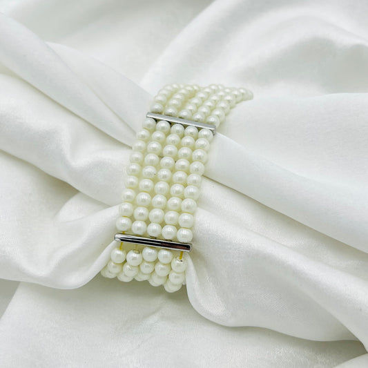 Silver-Toned Pearl Band Watch