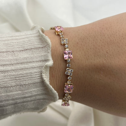 Pink Gemstone Gold-Toned Bracelet