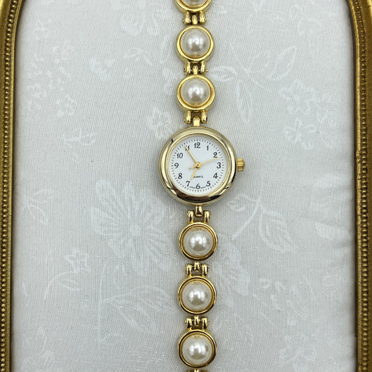 Gold-Tone Pearl Strap Watch