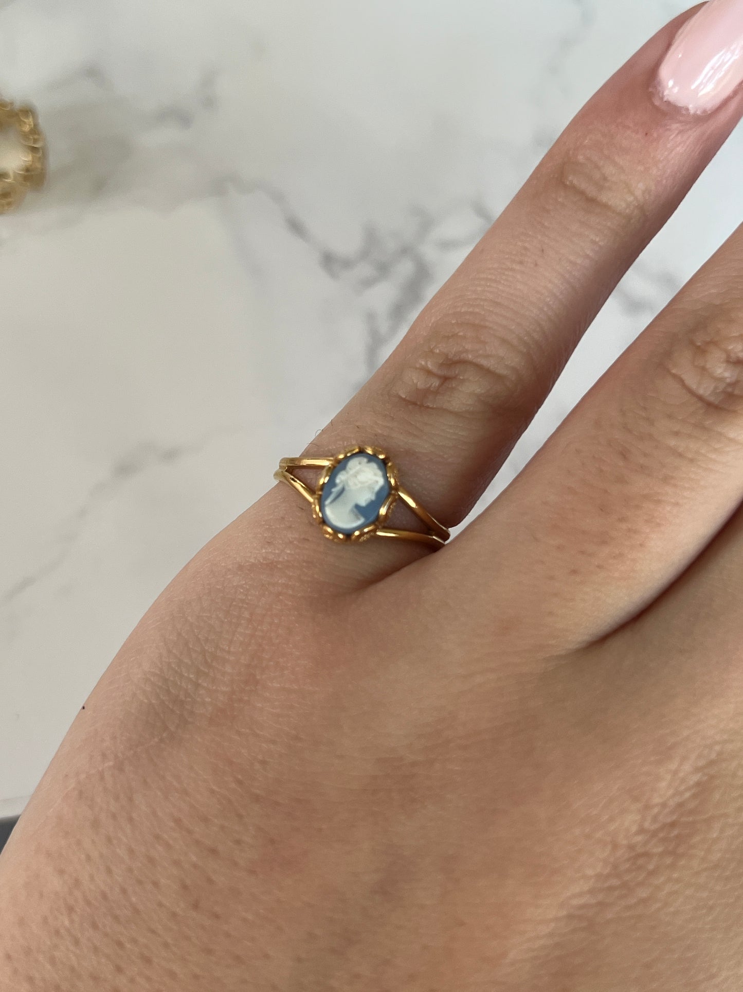 RARE Baby Blue Cameo Avon Pinky Ring
