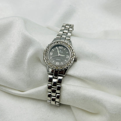 Silver-Toned Diamanté Watch