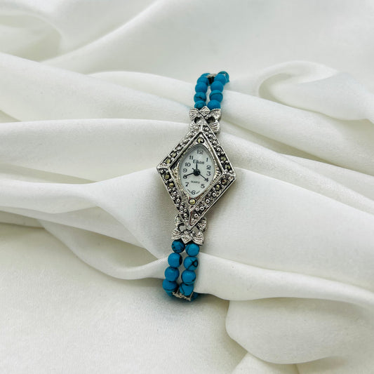 Elegant Turquoise Silver-Toned Watch