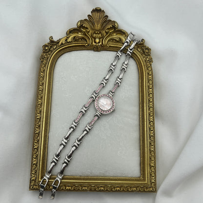 Pink Pearlized Diamanté Watch and Bracelet Set
