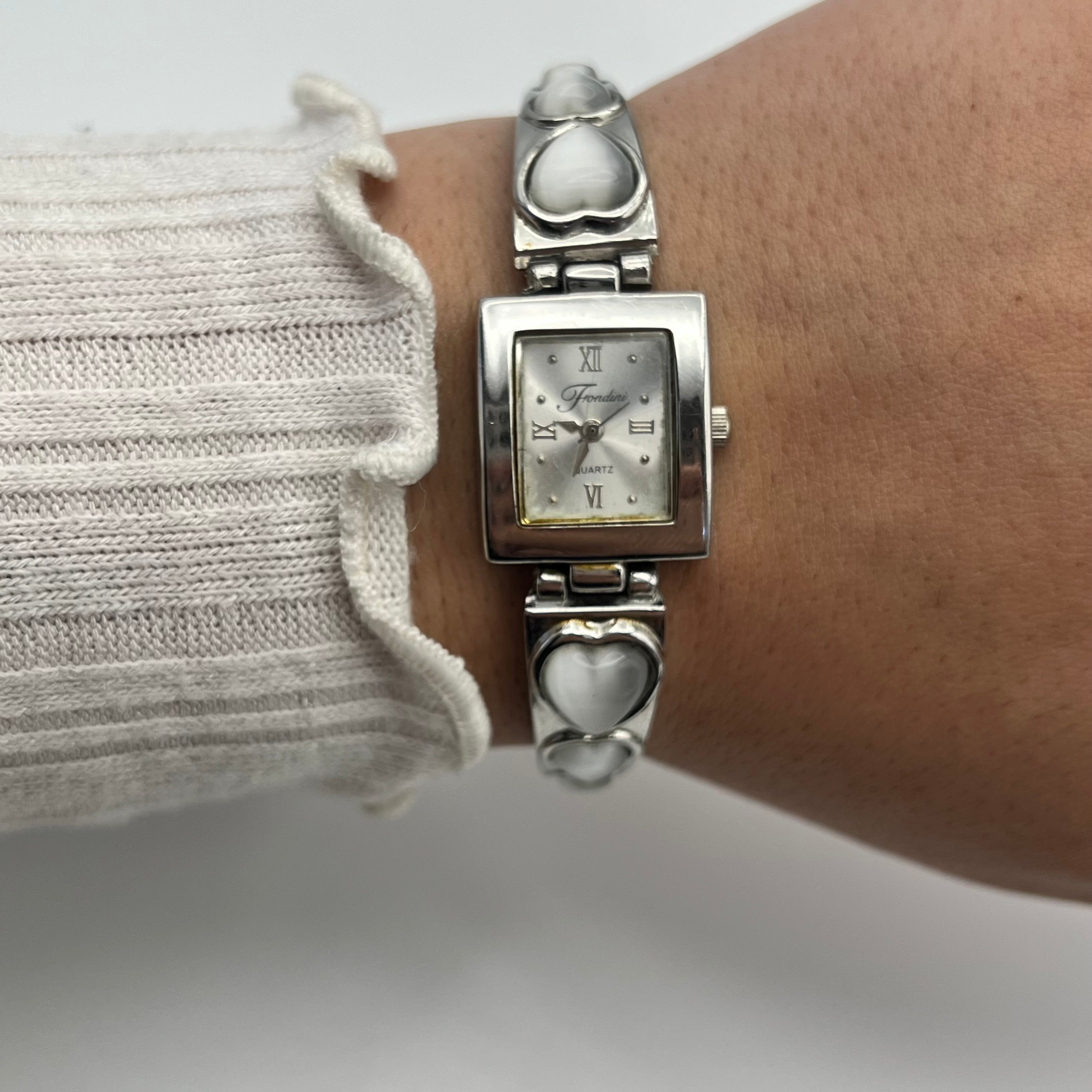 🤍 Silver-Toned Watch with White Heart Strap