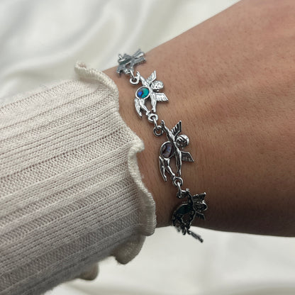 Silver-Tone Abalone Cherub Bracelet