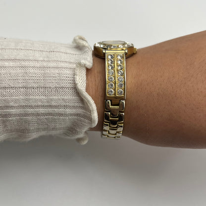 Gold-Toned Watch with Diamanté Strap