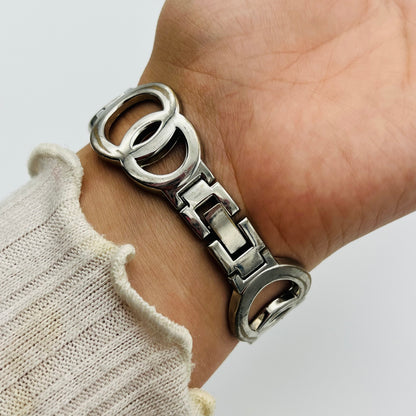 🩶 Silver-Toned Watch with Beige Dial