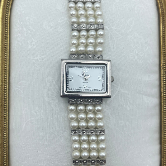 Silver-Toned Pearl Watch