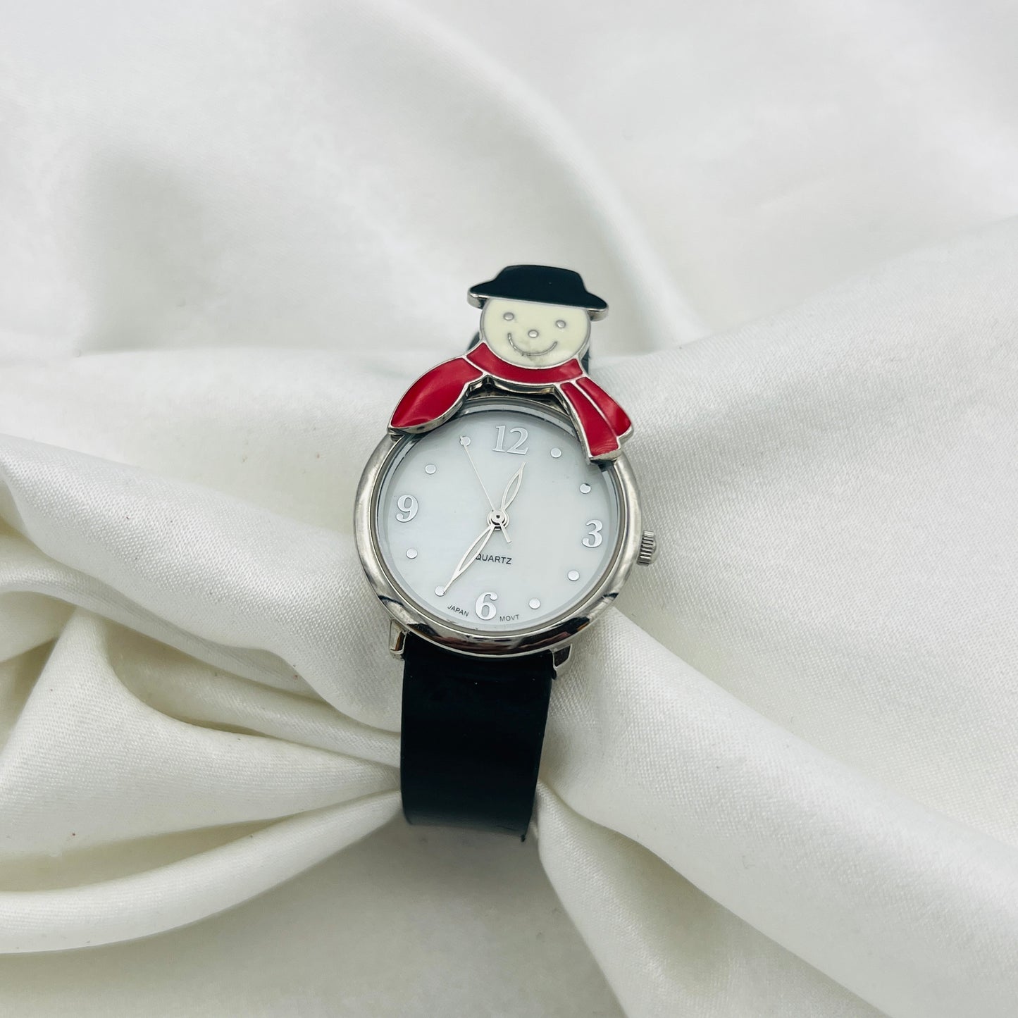 Snowman Black Leather Watch
