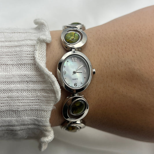Silver-Tone Abalone Watch with Mother of Pearl Dial