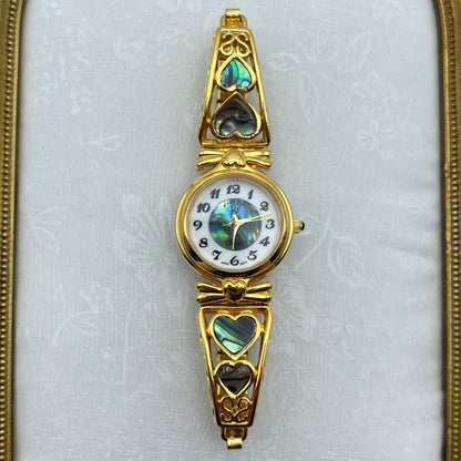 Gold-Toned Abalone Heart Watch
