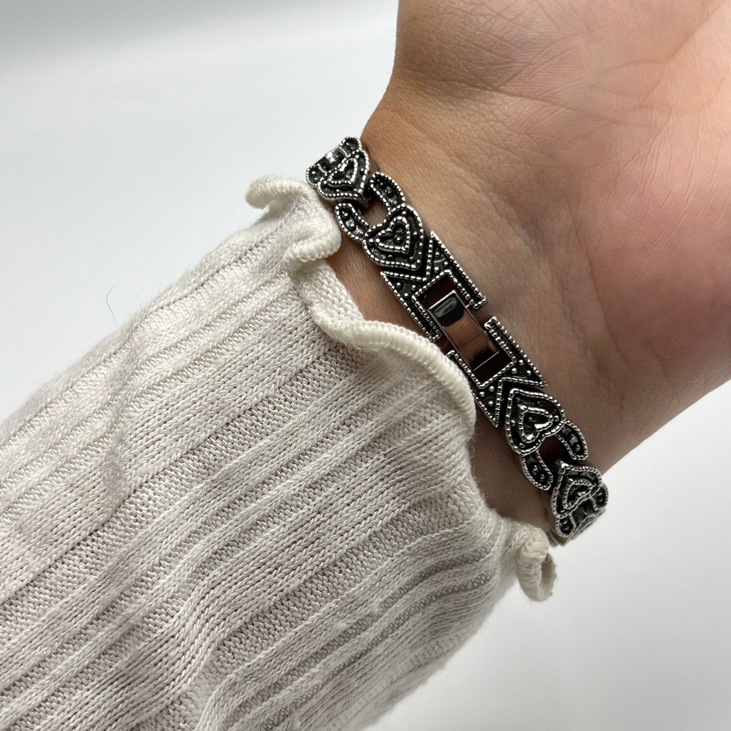 🩶 Silver-Toned Heart Art Deco Watch