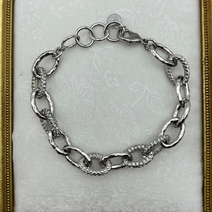 RARE Pave Diamanté & Hammered Oval Link Bracelet