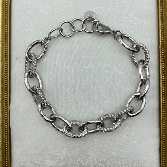 RARE Pave Diamanté & Hammered Oval Link Bracelet