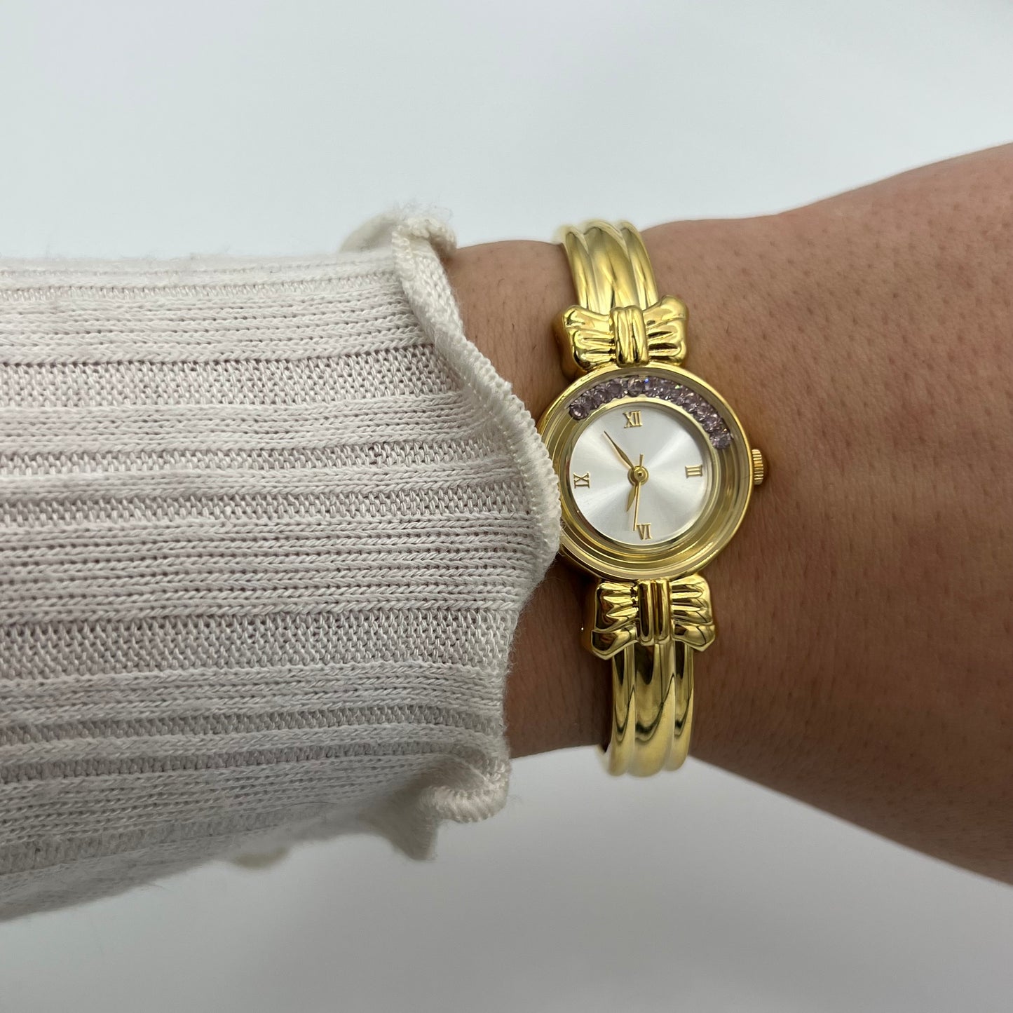 Gold-Toned Watch with Pink Rhinestones