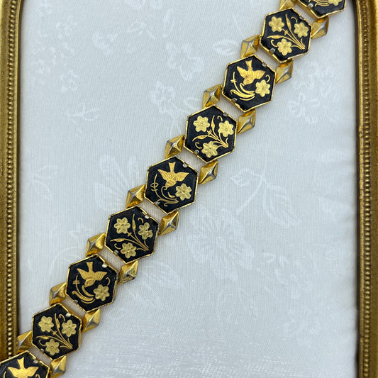 Damascene Flower Gold Tone Bracelet