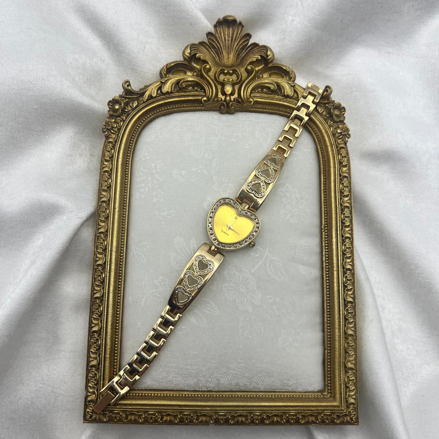 Gold Tone Heart Watch with Champagne Dial