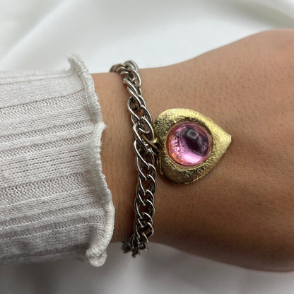 Pink Stone Heart Bracelet