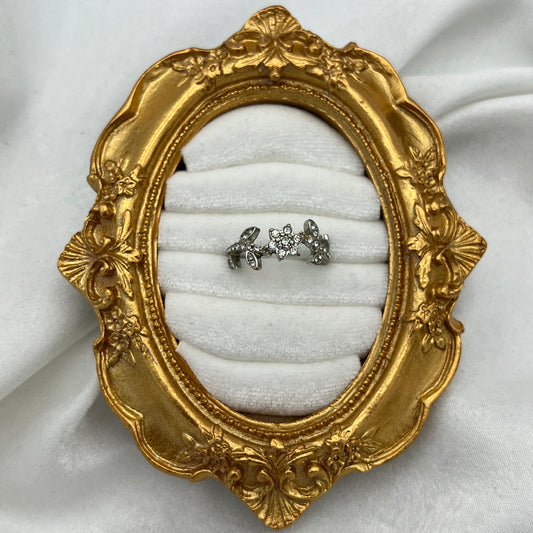 Silver Diamanté Flower Ring