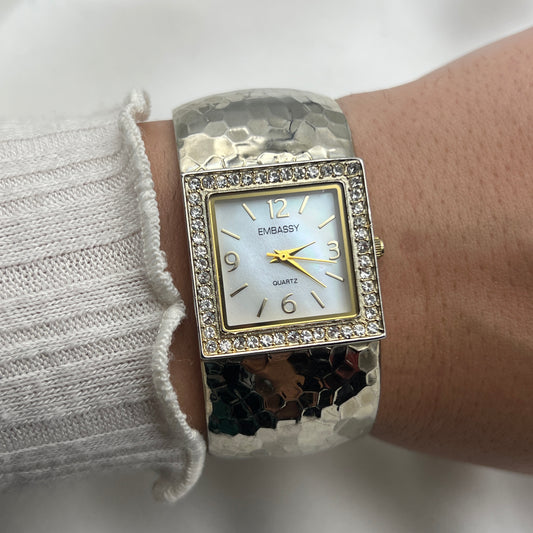 Embassy by Gruen Hammered Cuff Watch with Mother of Pearl Dial