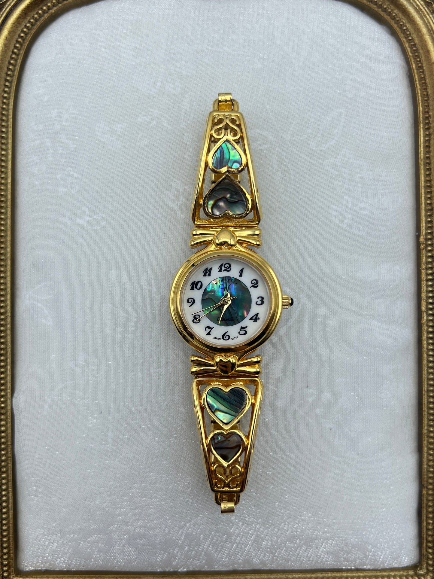 Abalone Gold-Tone Heart Watch