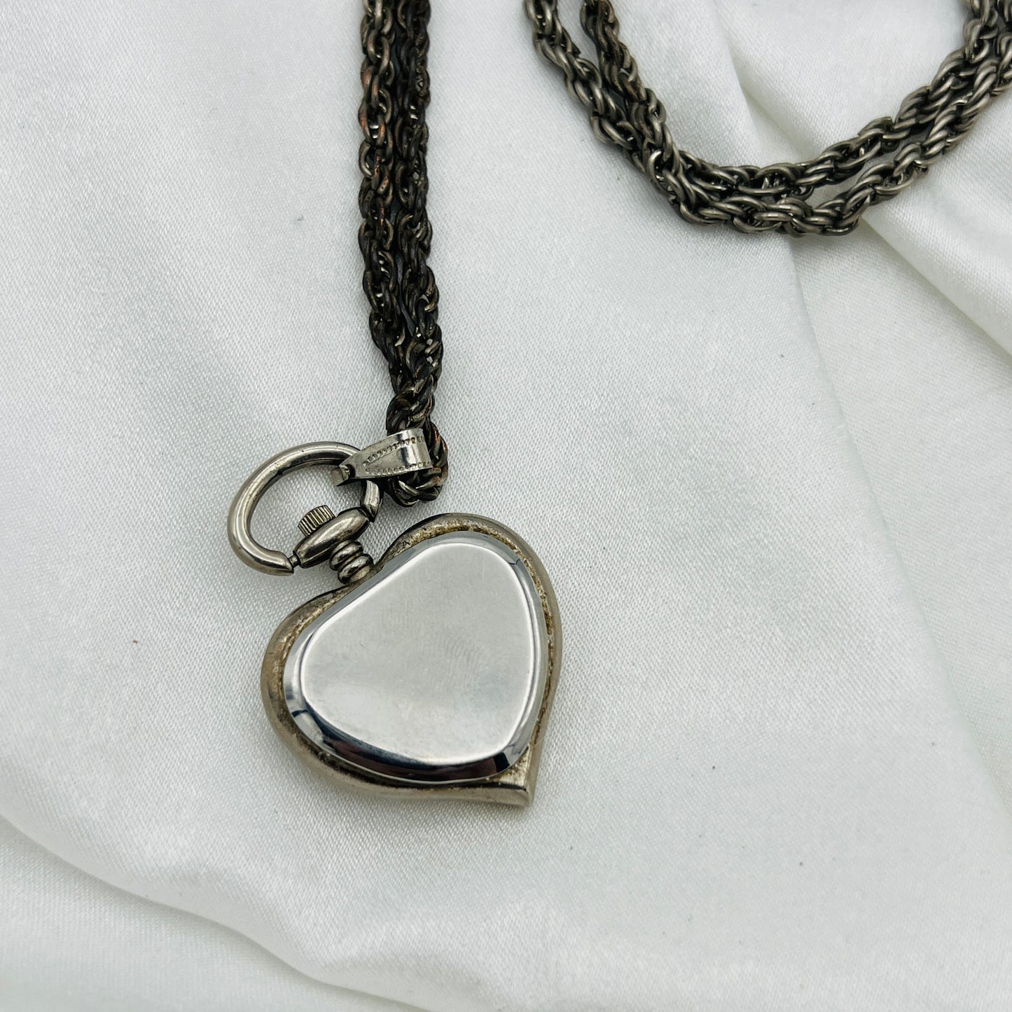Silver Tone Heart Watch Necklace