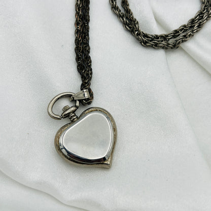 Silver Tone Heart Watch Necklace