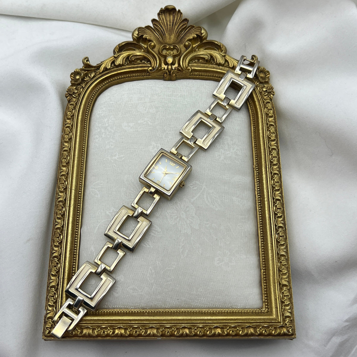 Cream Geometric Square Watch