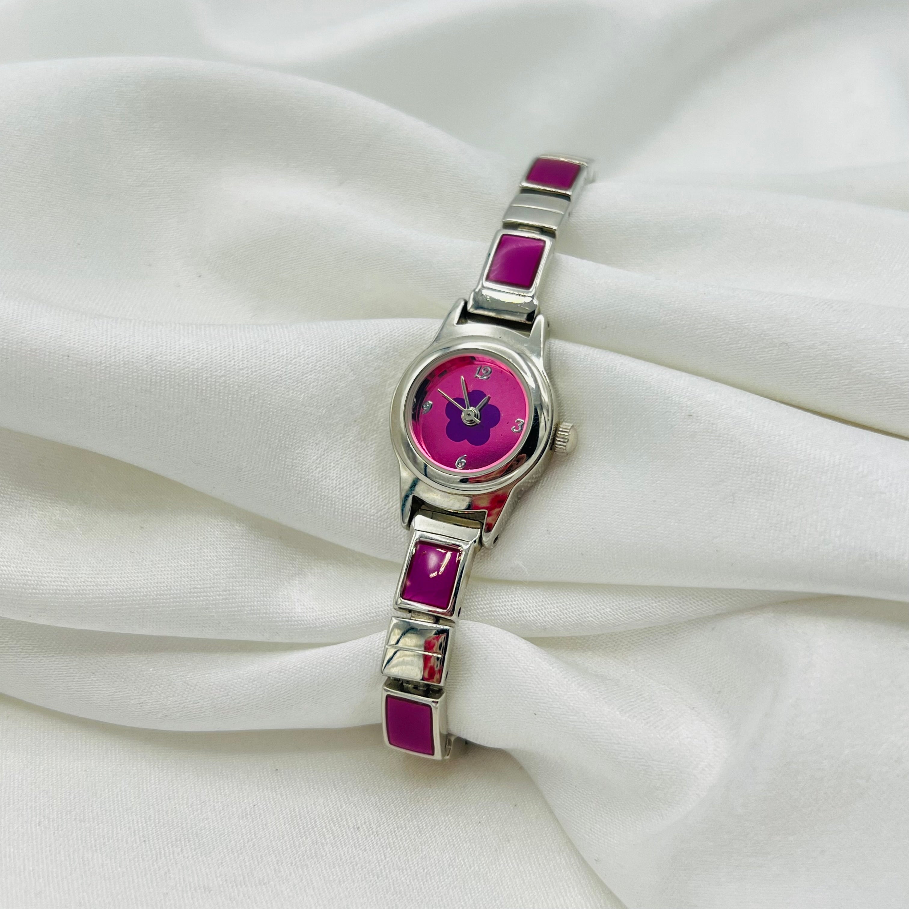 💕 Pink Flower Dial Watch