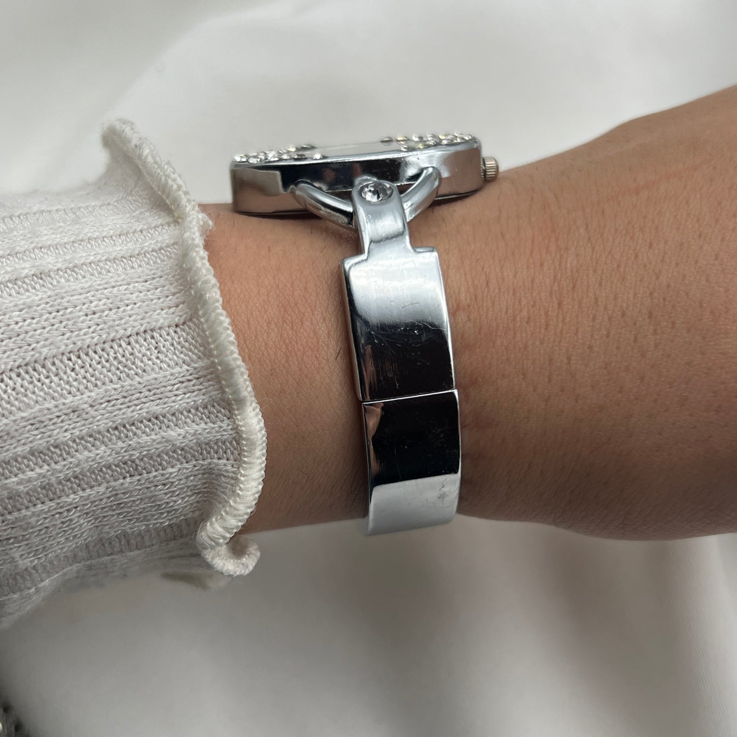 Oval Diamanté Silver-Tone Watch