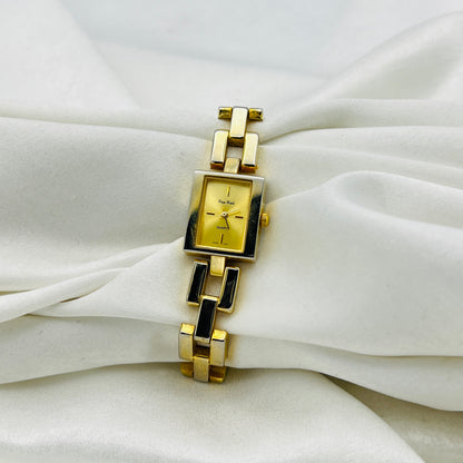 Elegant Gold Tone Rectangle Tank Watch
