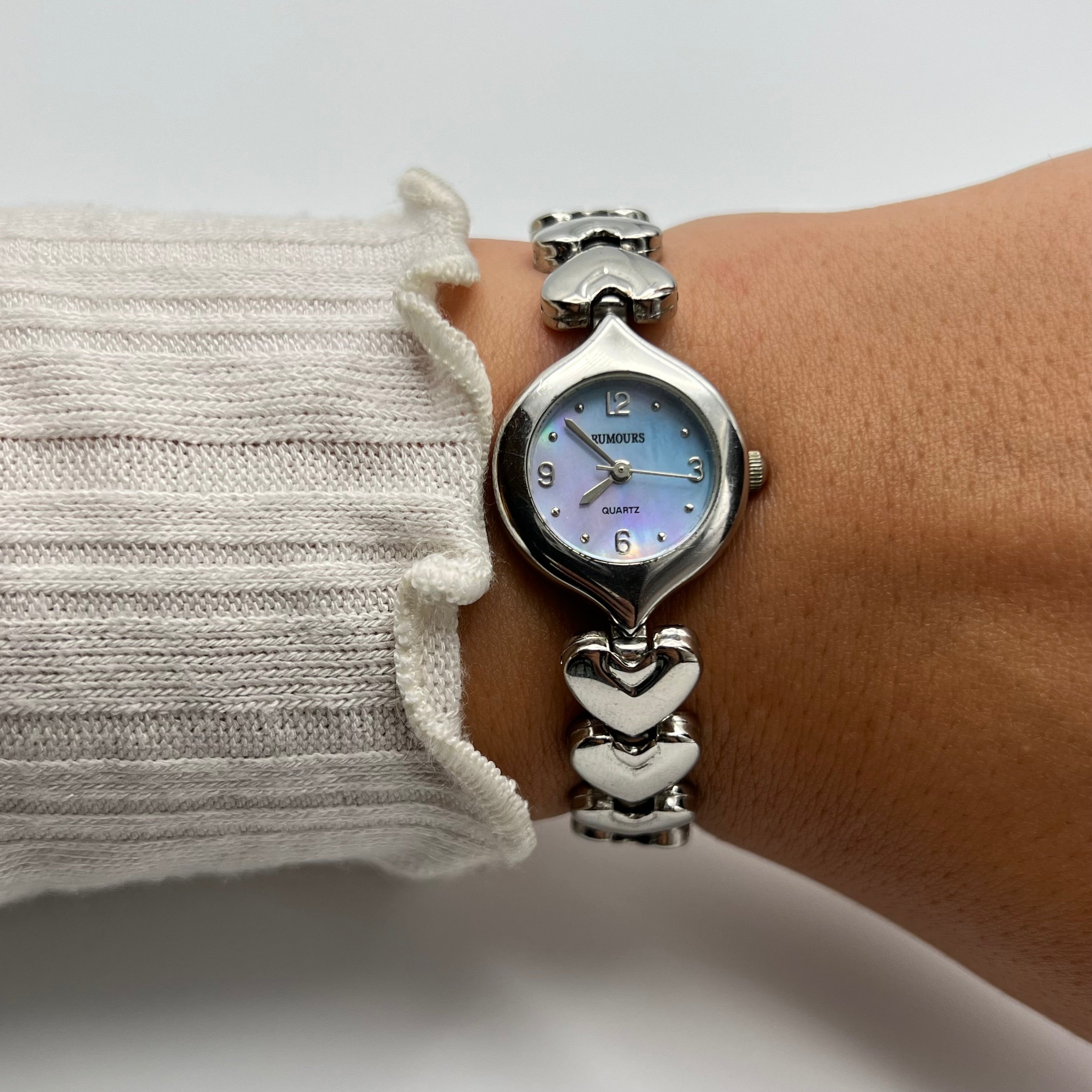 💜🩵Silver-Toned Watch with Heart Strap