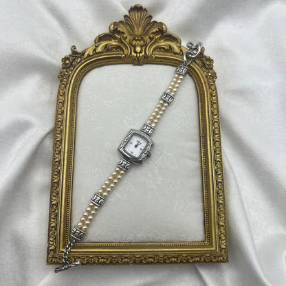 Stunning Silver-Toned Pearl Bracelet Watch