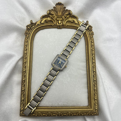 Two-Toned Watch with Square Royal Blue Dial