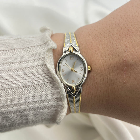 Two Tone Ribbed Detailed Watch