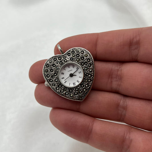 Art Deco Heart Watch Pendant